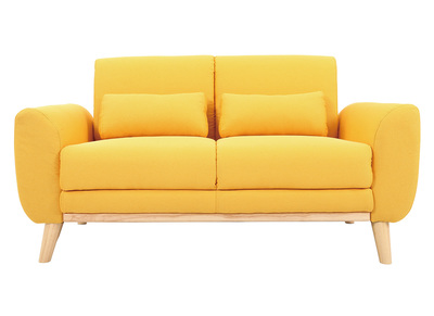 Sof&aacute; dise&ntilde;o 2 plazas tejido amarillo y patas roble EKTOR