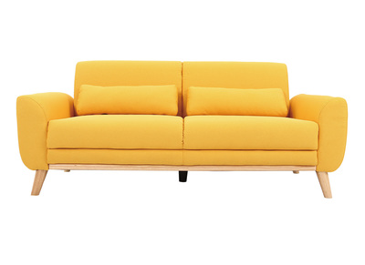 Sof&aacute; dise&ntilde;o 3 plazas tejido amarillo patas roble EKTOR
