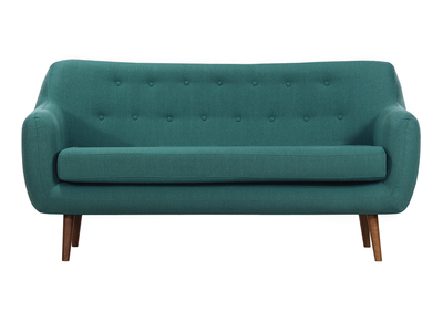 Sof&aacute; dise&ntilde;o 3 plazas tejido azul petr&oacute;leo patas nogal OLAF