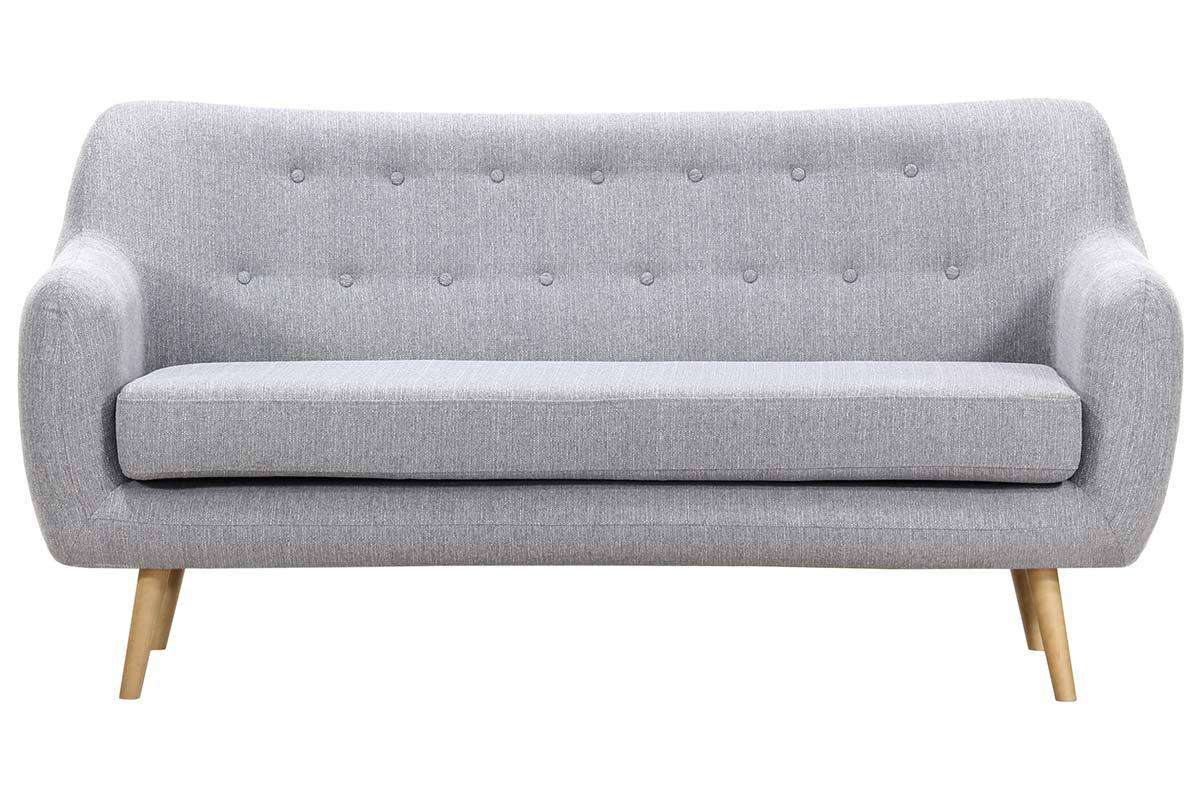 Sof� dise�o 3 plazas tejido gris perla y patas madera clara  OLAF