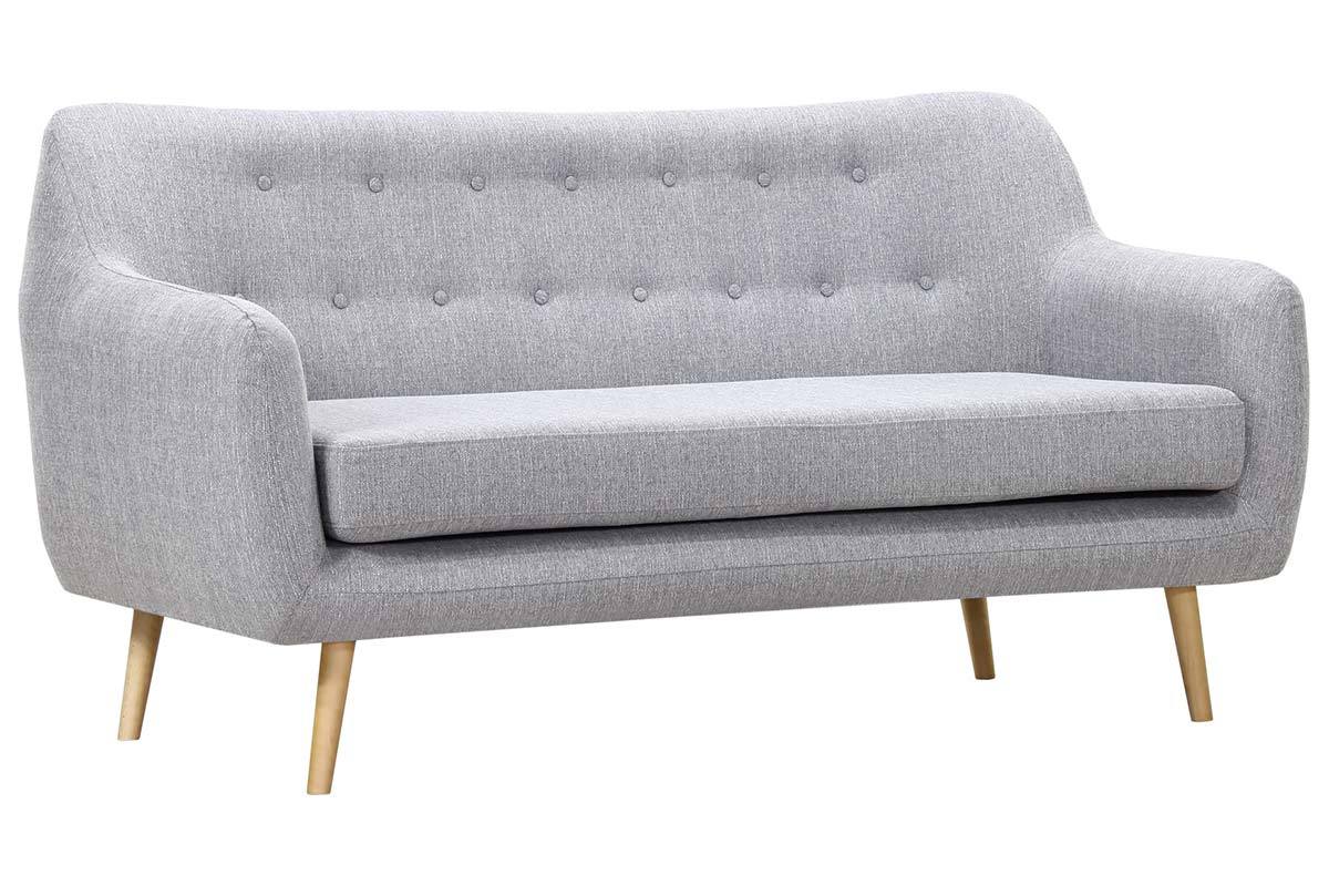 Sof� dise�o 3 plazas tejido gris perla y patas madera clara  OLAF