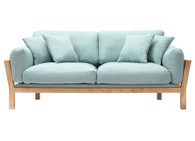 Sof&aacute; dise&ntilde;o 3 plazas verde agua patas madera KYO