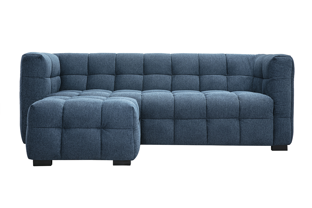Sof diseo de 3 plazas y reposapis de terciopelo azul oscuro CORTO