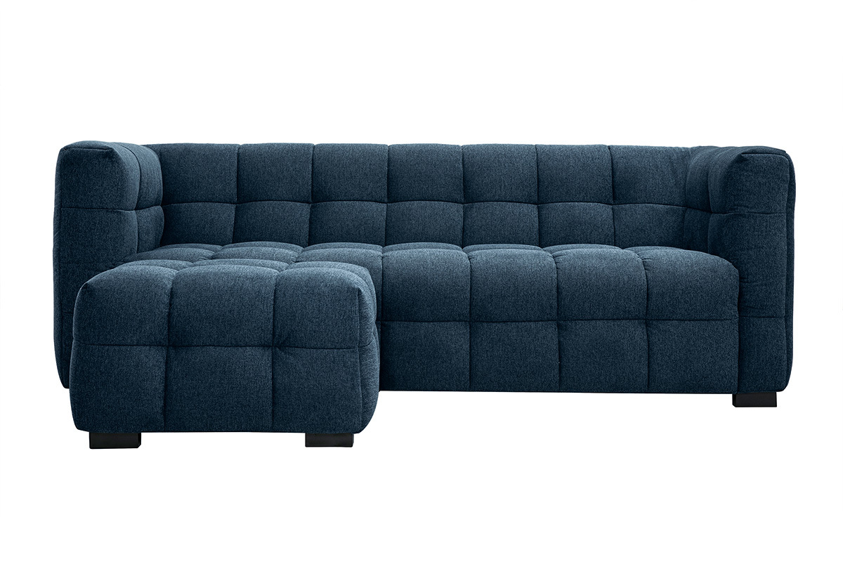 Sofá diseño de 3 plazas y reposapiés de terciopelo azul oscuro CORTO