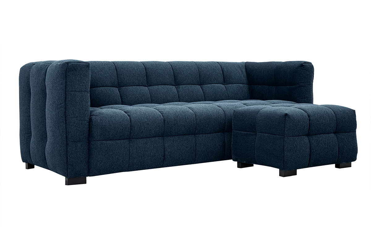 Sofá diseño de 3 plazas y reposapiés de terciopelo azul oscuro CORTO