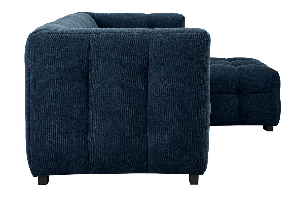 Sofá diseño de 3 plazas y reposapiés de terciopelo azul oscuro CORTO