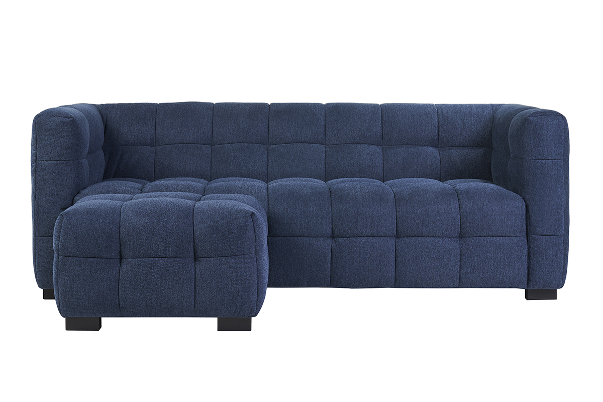Sof diseo de 3 plazas y reposapis de terciopelo azul oscuro CORTO