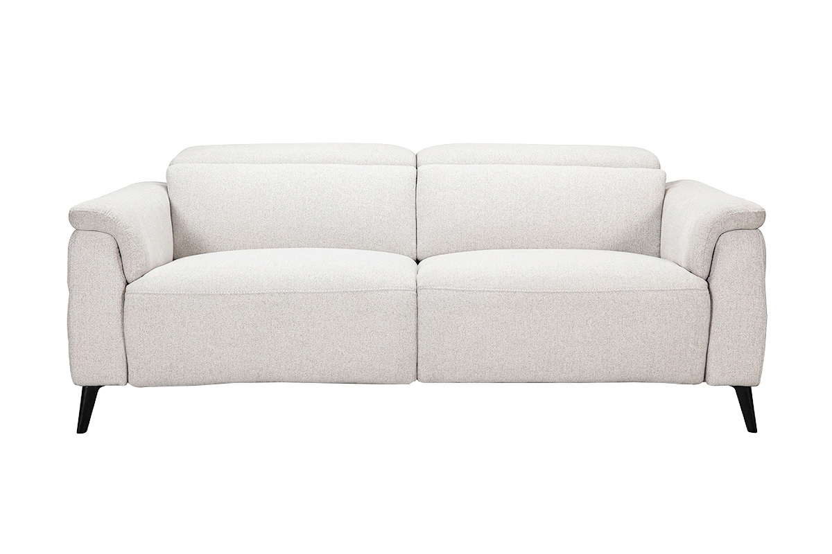 Sof� el�ctrico de 3 plazas con reposacabezas ajustables y reposapi�s en tejido efecto terciopelo texturizado beige y metal VERBIER
