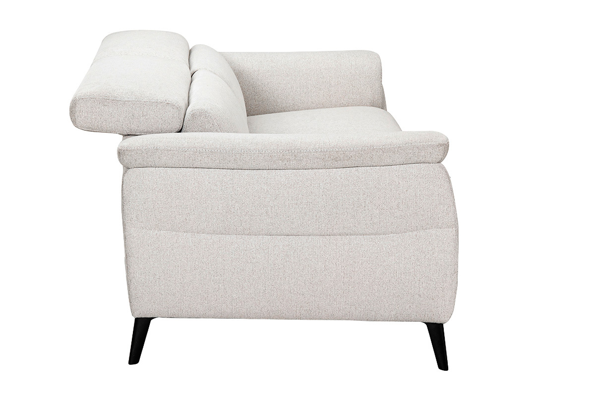 Sof� el�ctrico de 3 plazas con reposacabezas ajustables y reposapi�s en tejido efecto terciopelo texturizado beige y metal VERBIER