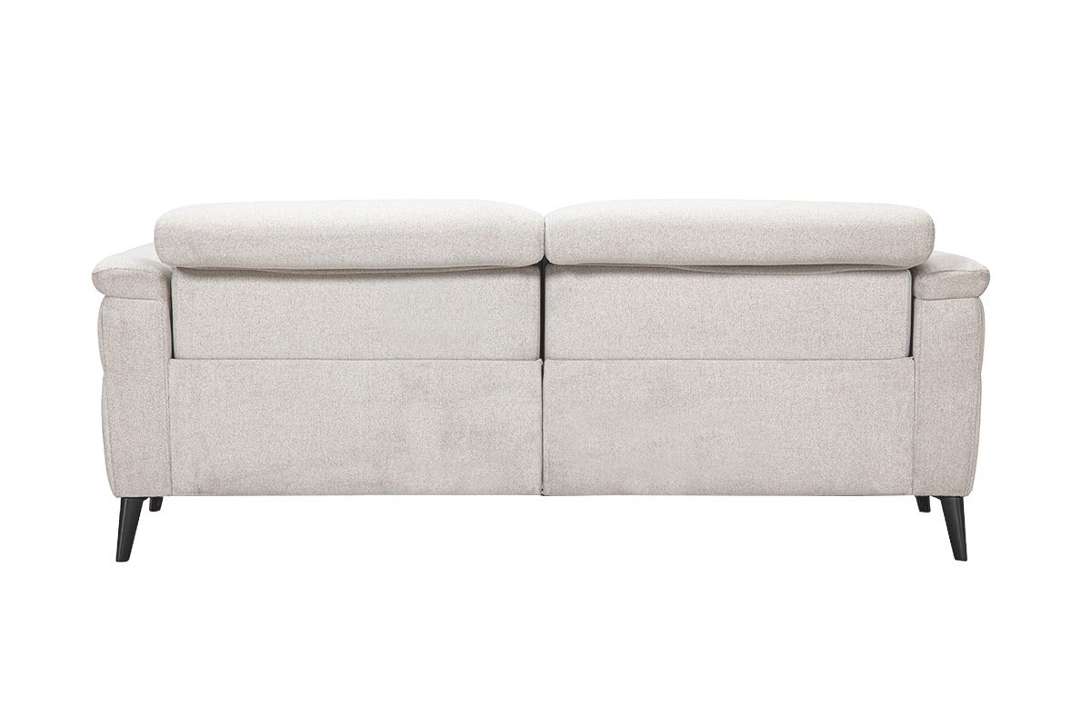 Sof� el�ctrico de 3 plazas con reposacabezas ajustables y reposapi�s en tejido efecto terciopelo texturizado beige y metal VERBIER