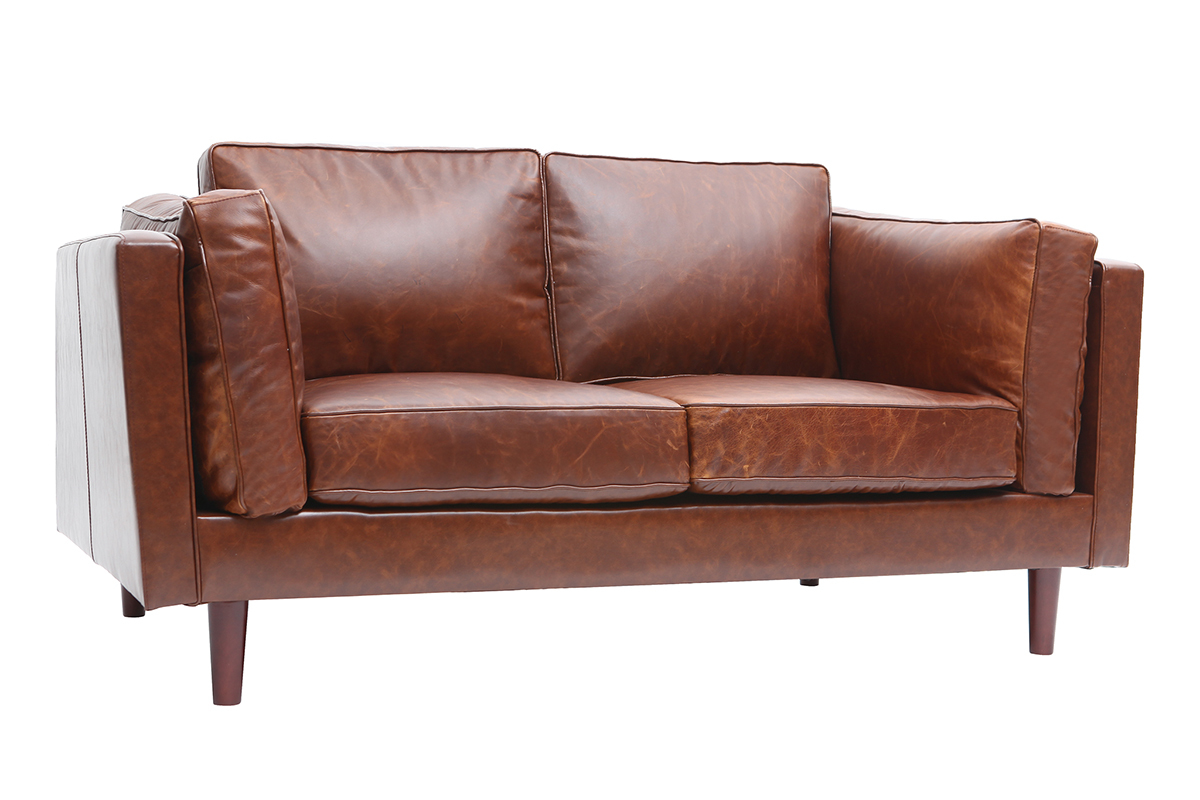 Sof en cuero vintage 2 plazas marrn CURTIS