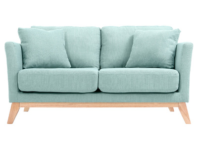Sof&aacute; escandinavo 2 plazas azul claro y patas madera clara OSLO