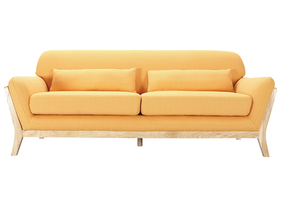 Sof&aacute; escandinavo 3 plazas amarillo patas madera YOKO