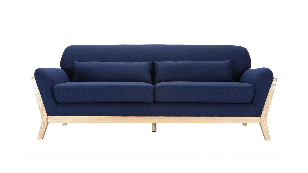 escandinavo 3 plazas azul patas madera YOKO Miliboo