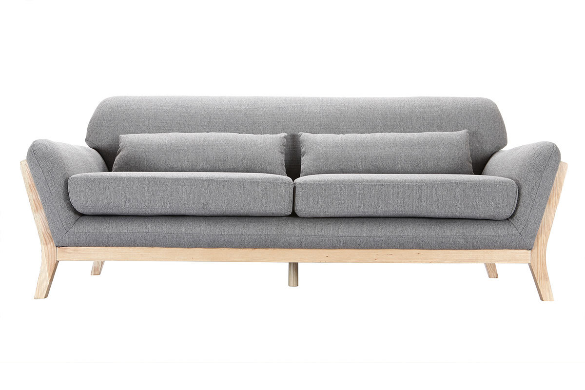 Sof escandinavo 3 plazas gris patas madera YOKO