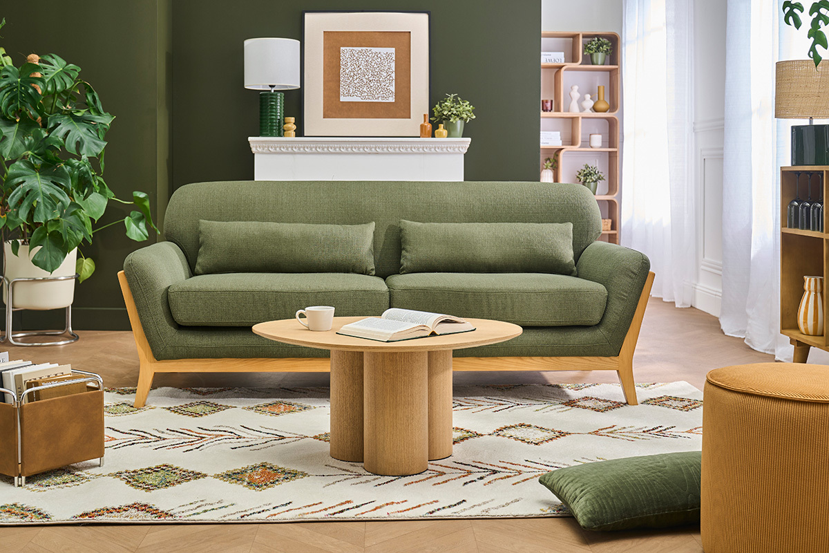 Sof� escandinavo 3 plazas gris patas madera YOKO