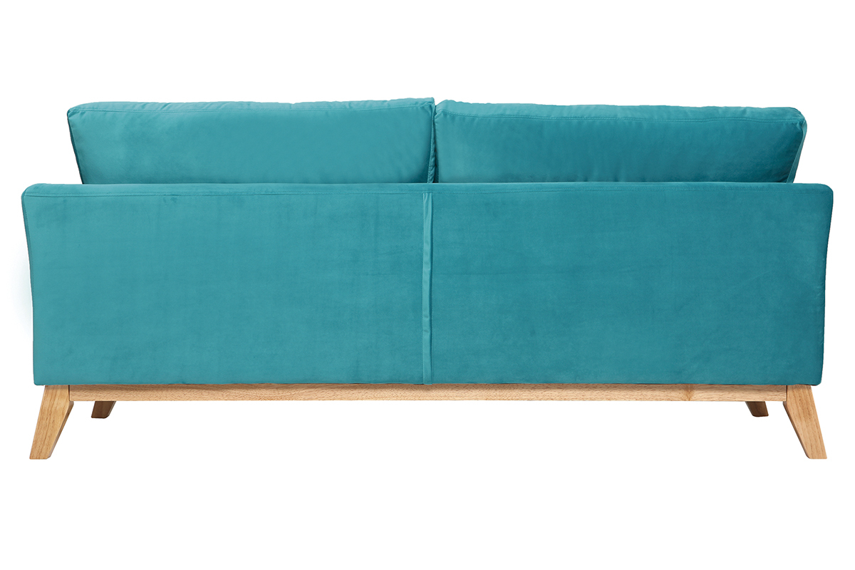 Sof� escandinavo 3 plazas terciopelo turquesa patas madera OSLO
