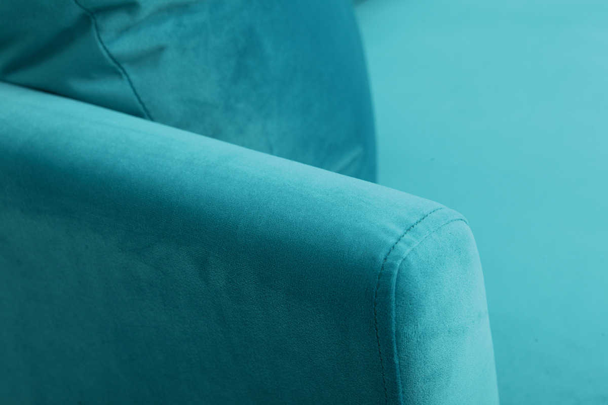 Sof� escandinavo 3 plazas terciopelo turquesa patas madera OSLO