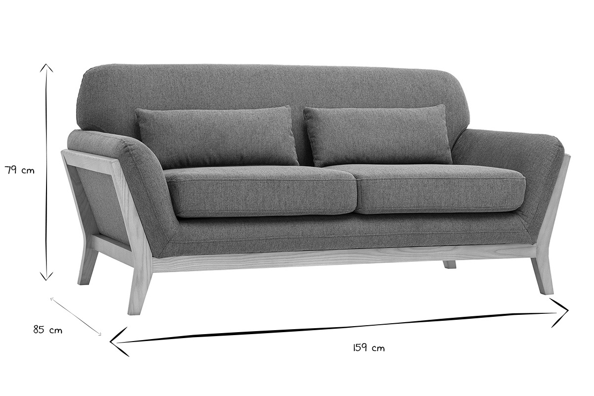 Dimensiones del sof� escandinavo de 2 plazas: L159 x P85 x H79 cm en blanco y negro.