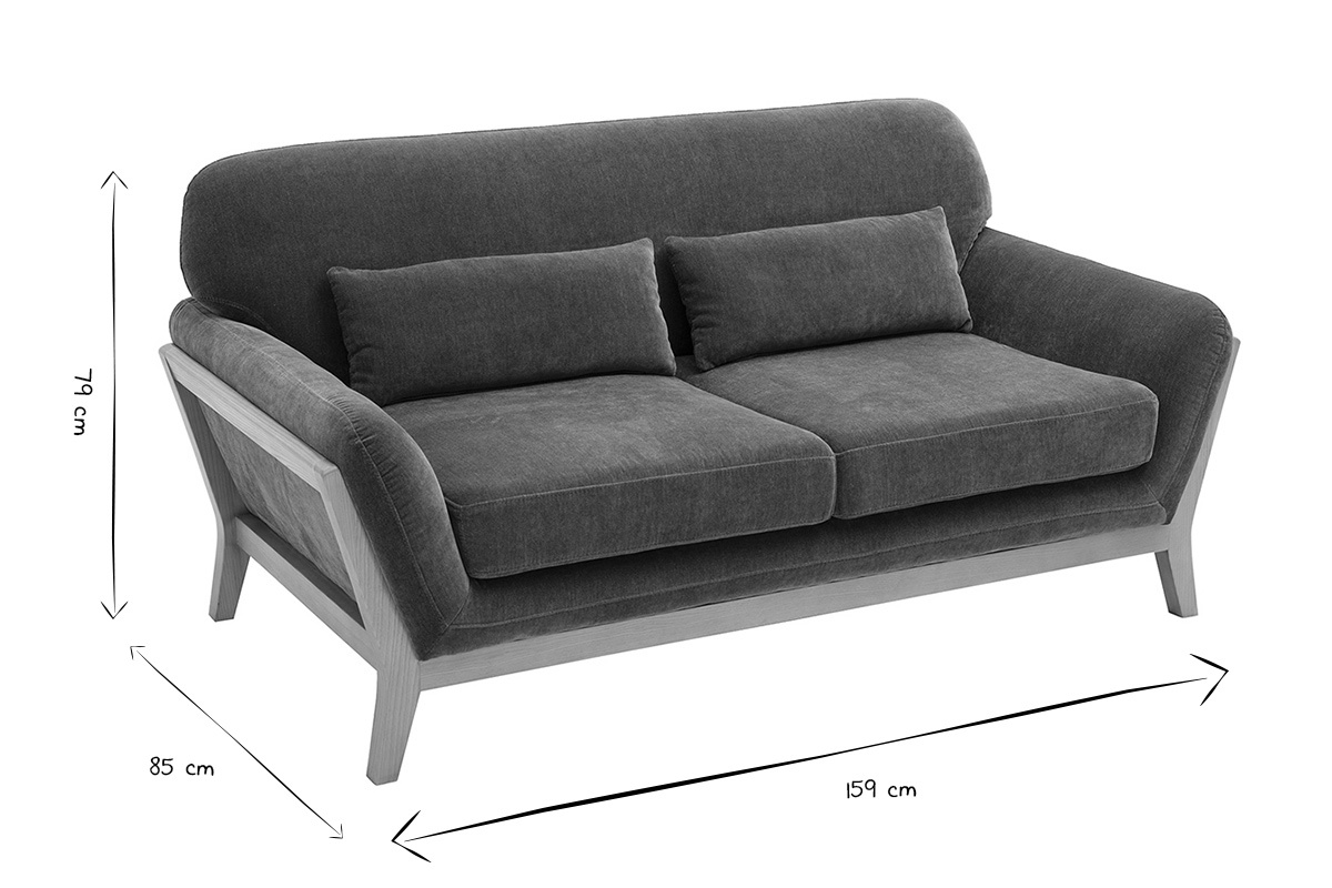 Dimensiones del sof� escandinavo de 2 plazas YOKO: An 159 x Pr 85 x Al 79 cm en blanco y negro.