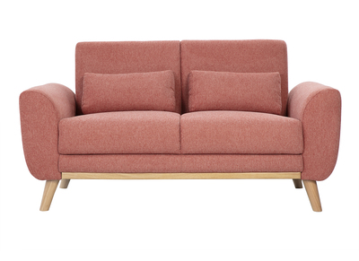 Sofá escandinavo de 2 plazas en tela de terciopelo texturizado terracota y madera clara EKTOR
