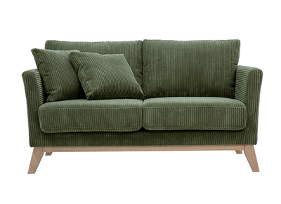 Sofá escandinavo desenfundable de 2 plazas en terciopelo acanalado verde caqui y madera clara OSLO