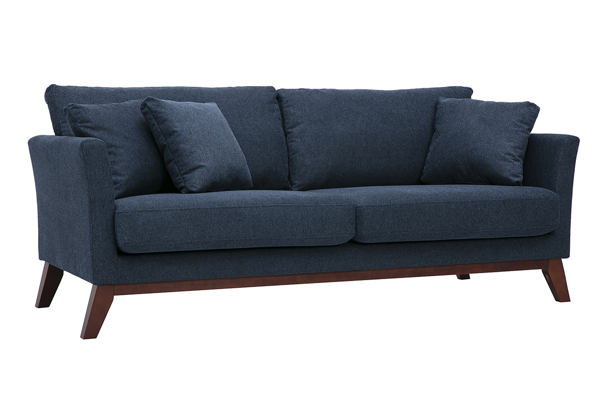 Sof� escandinavo desenfundable de 3 plazas en tejido con efecto terciopelo texturizado azul oscuro, vista de 3/4