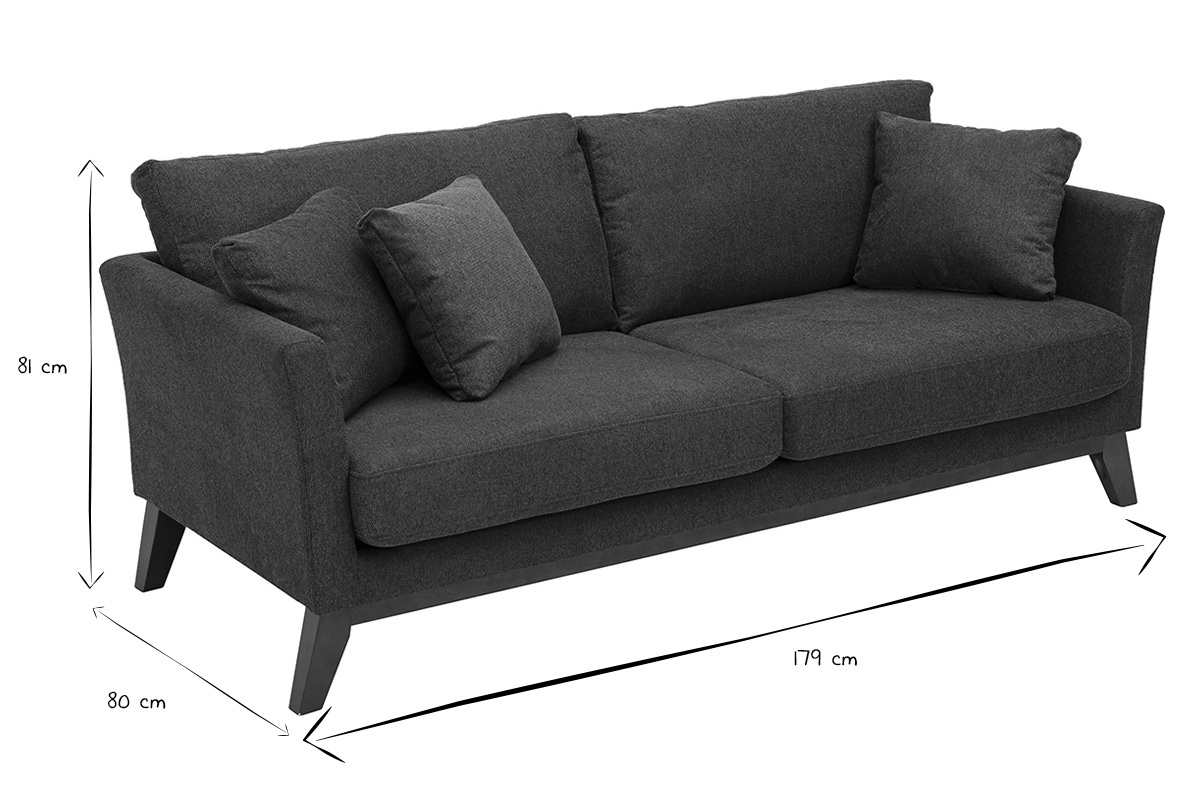 Dimensiones del sof� escandinavo OSLO: L179 x P80 x H81 cm en negro y blanco.