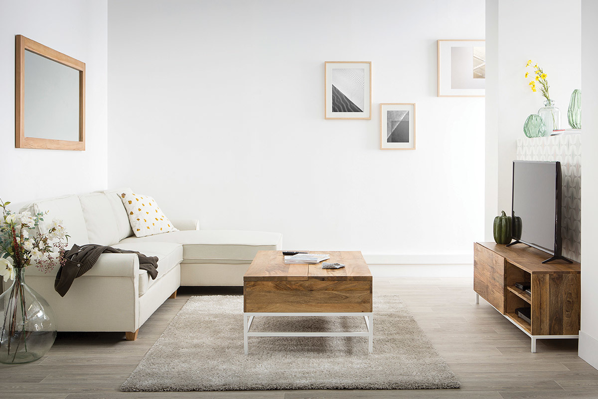 Sof� esquinero cl�sico tejido color natural 3 plazas MONCEAU