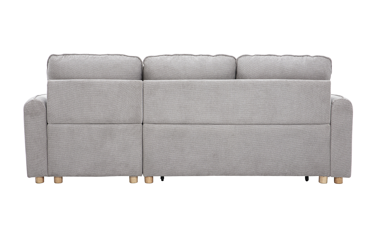 Sof esquinero convertible reversible con arcn 3 plazas en tela efecto terciopelo texturizado gris y madera clara ORSO
