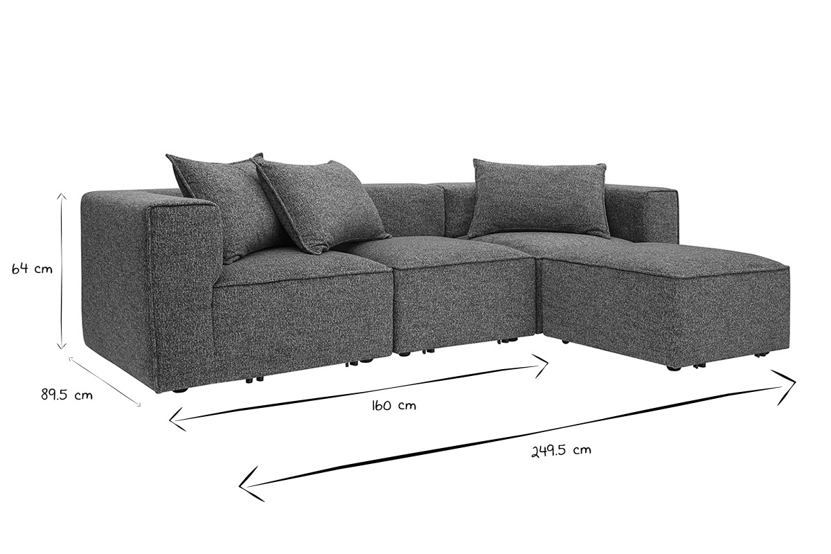 Sof esquinero modular de 4 plazas en tela gris oscuro chin KERRY