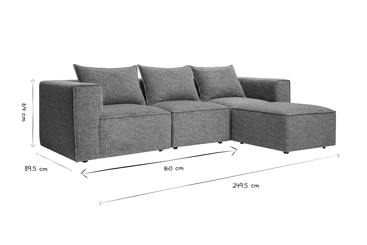 Sof esquinero modular de 4 plazas en tela gris oscuro chin KERRY