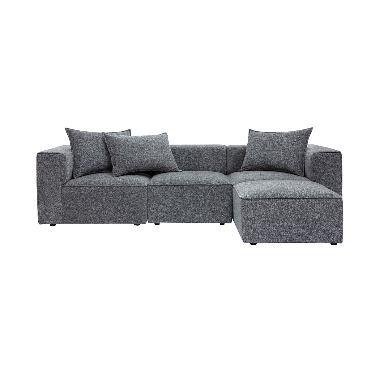 Sofá esquinero modular de 4 plazas en tela gris oscuro chiné KERRY