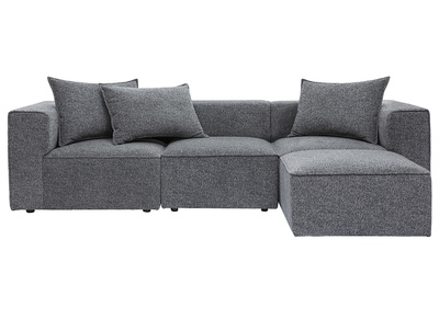 Sofá esquinero modular de 4 plazas en tela gris oscuro chiné KERRY