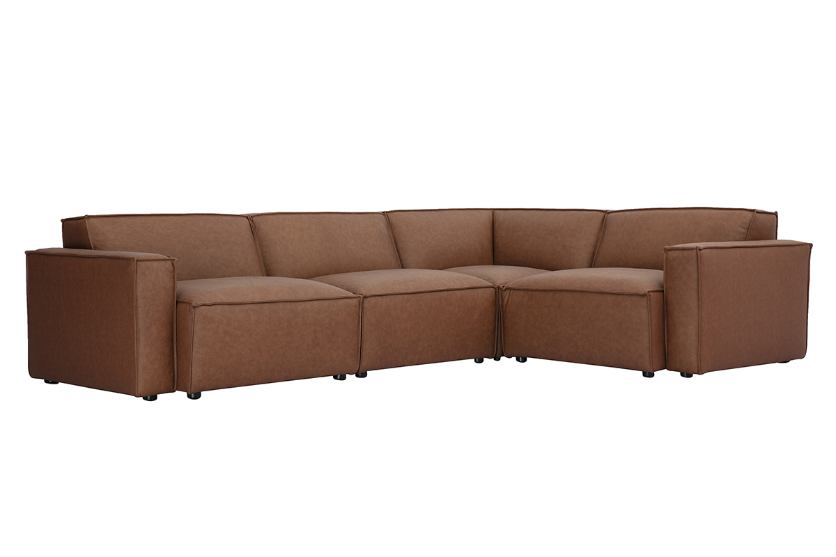 Sof esquinero modular vintage de 5 plazas en cuero marrn SPLIT