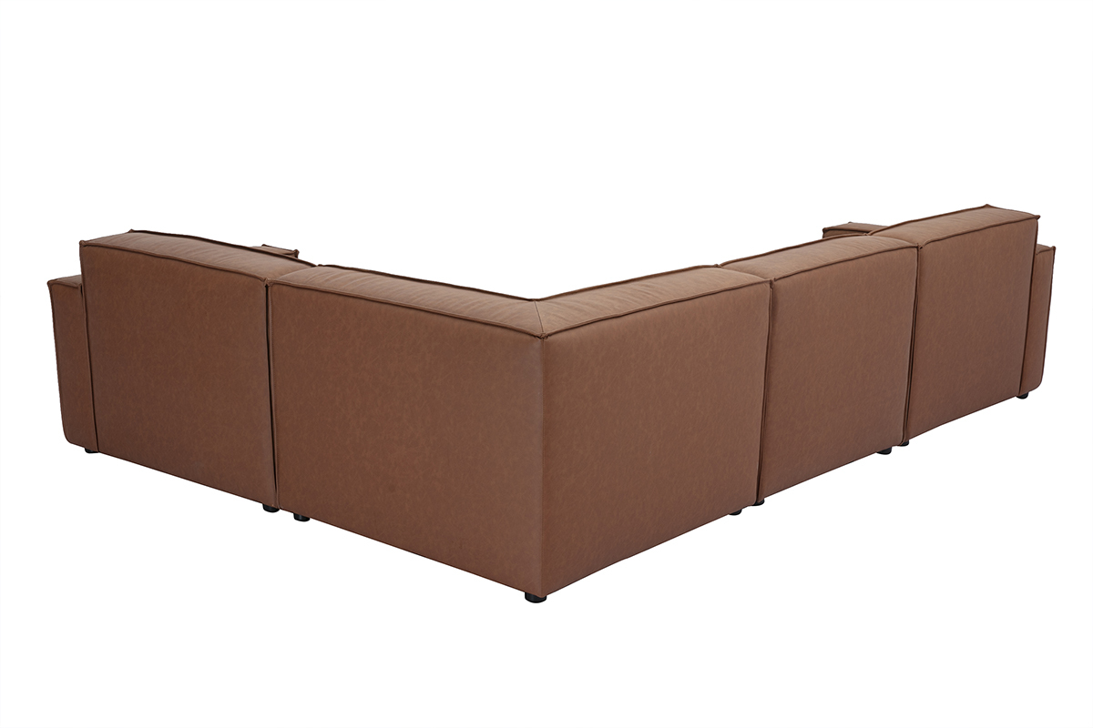 Sof esquinero modular vintage de 5 plazas en cuero marrn SPLIT