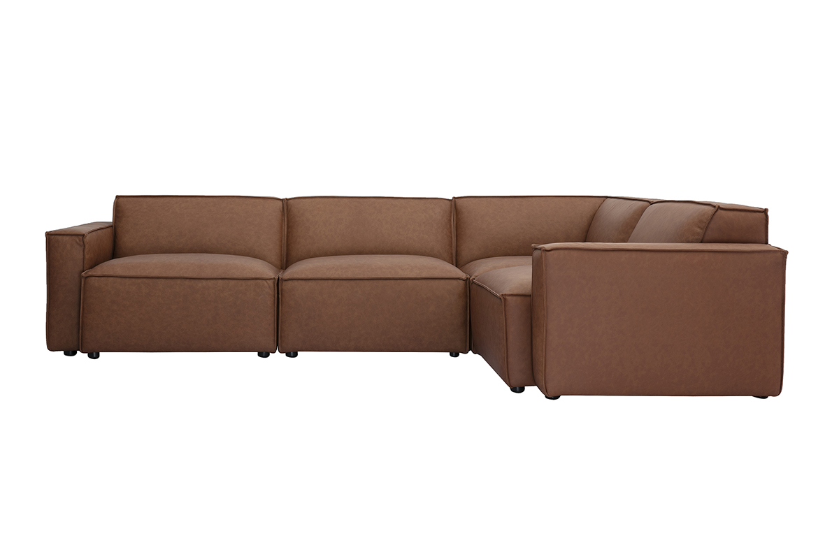 Sof esquinero modular vintage de 5 plazas en cuero marrn SPLIT