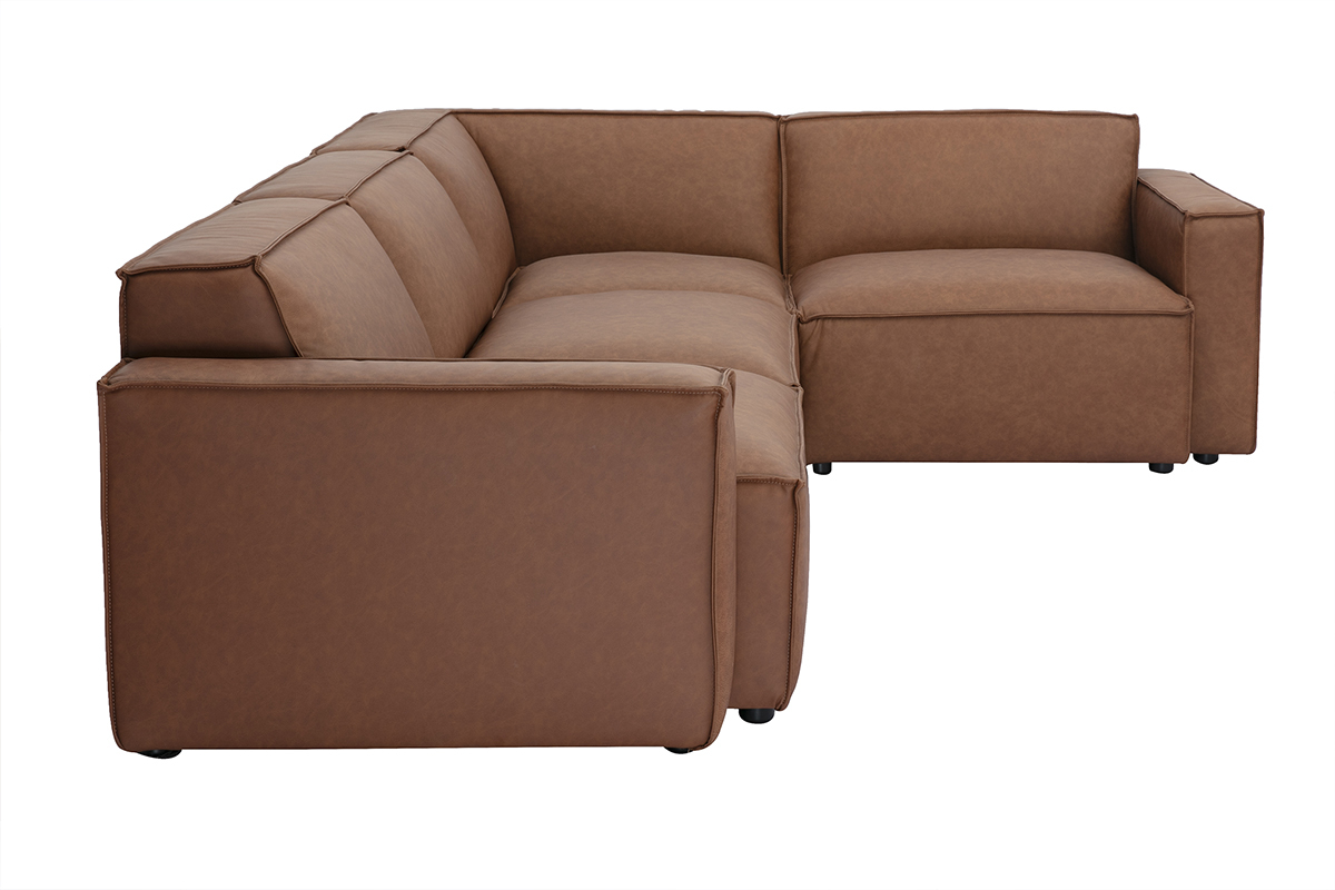 Sof esquinero modular vintage de 5 plazas en cuero marrn SPLIT