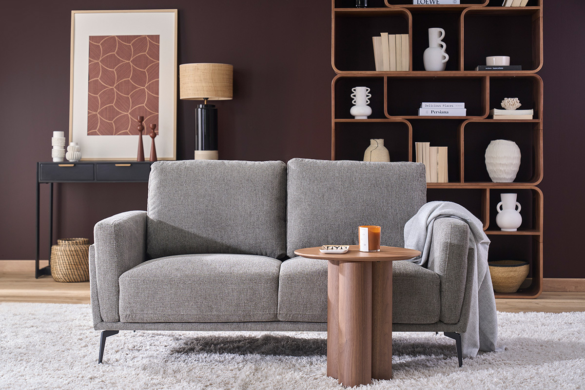 Sof� moderno 2�plazas de tejido efecto aterciopelado texturizado gris MOSCO