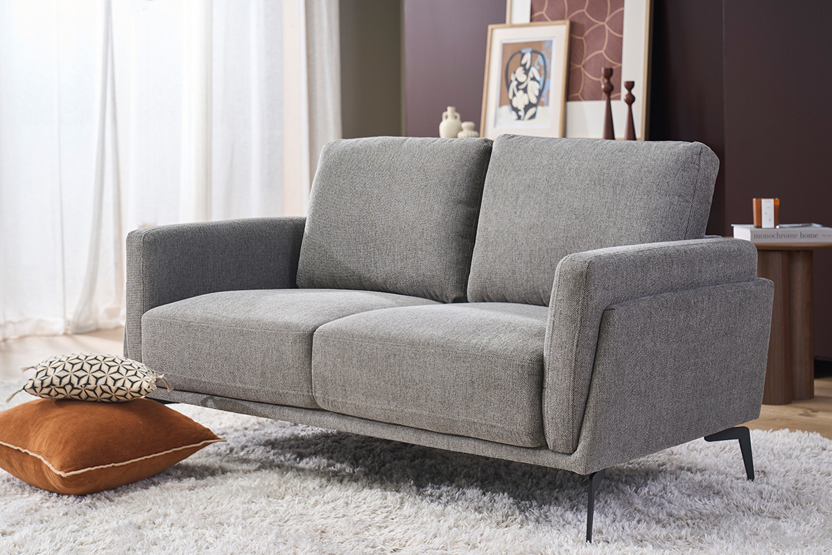 Sof� moderno 2�plazas de tejido efecto aterciopelado texturizado gris MOSCO