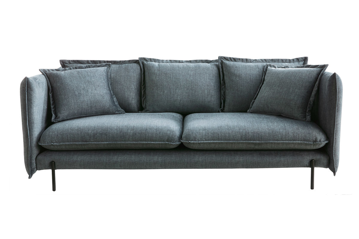 Sof moderno 3-4 plazas de terciopelo azul grisceo y metal negro ALMAR