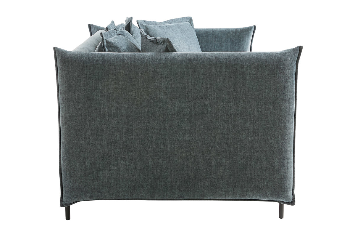 Sof moderno 3-4 plazas de terciopelo azul grisceo y metal negro ALMAR