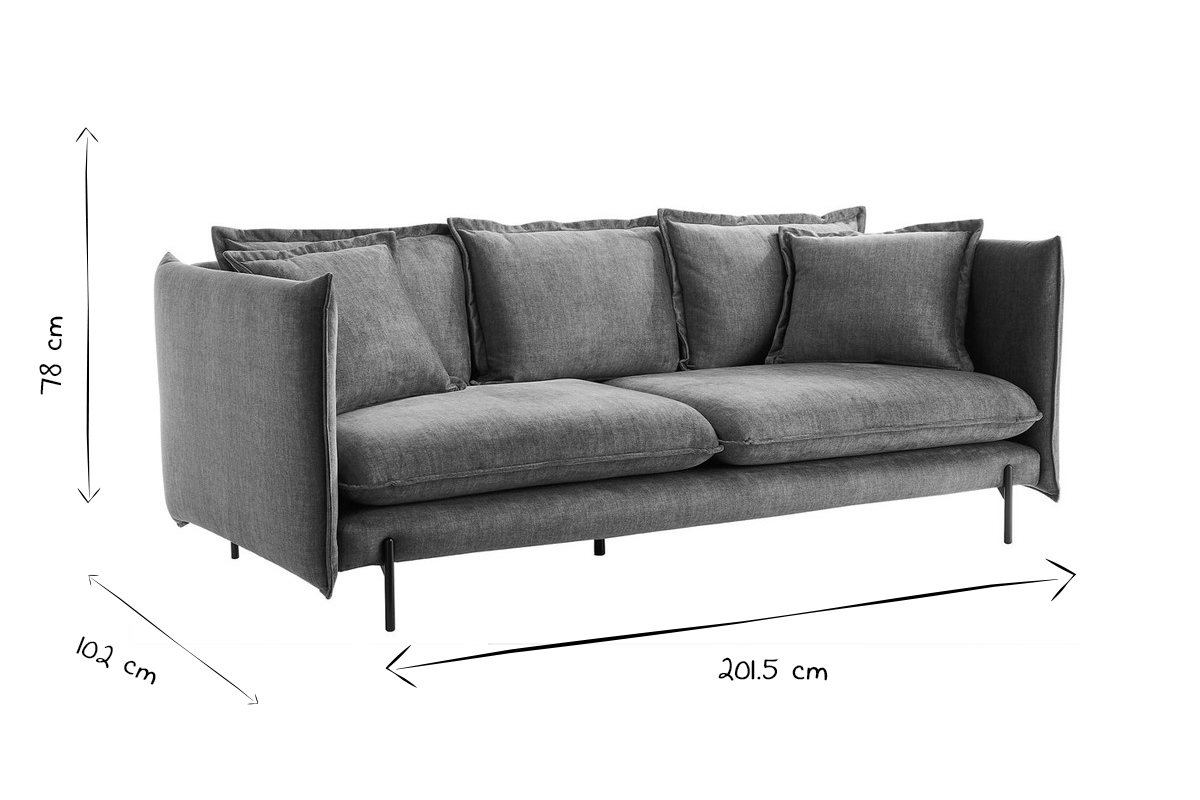 Sof moderno 3-4 plazas de terciopelo azul grisceo y metal negro ALMAR