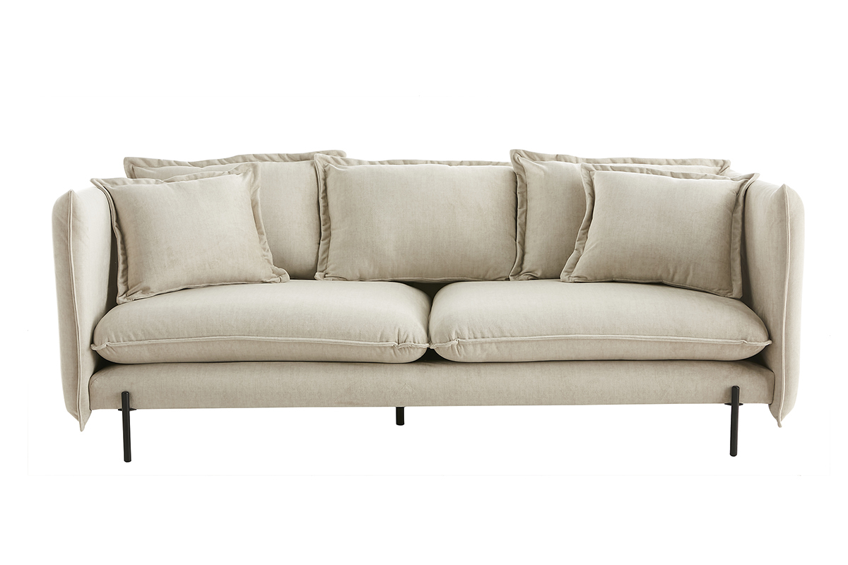 Sof moderno 3-4 plazas de terciopelo beige y metal negro ALMAR