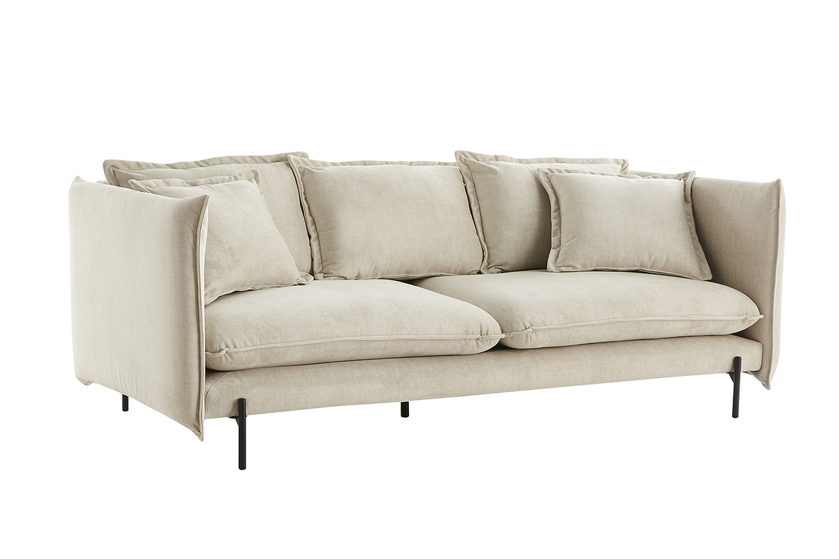 Sof moderno 3-4 plazas de terciopelo beige y metal negro ALMAR
