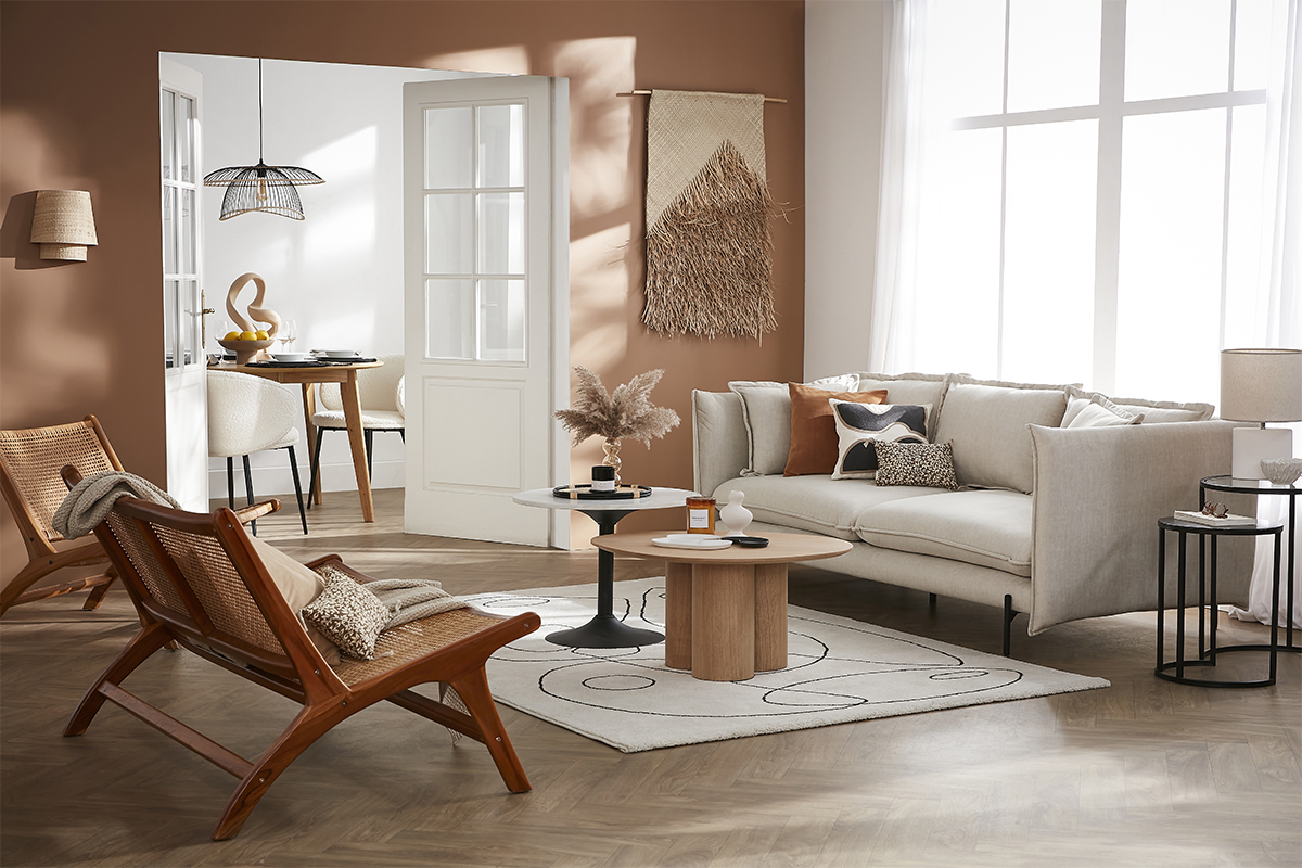 Sof moderno 3-4 plazas de terciopelo beige y metal negro ALMAR