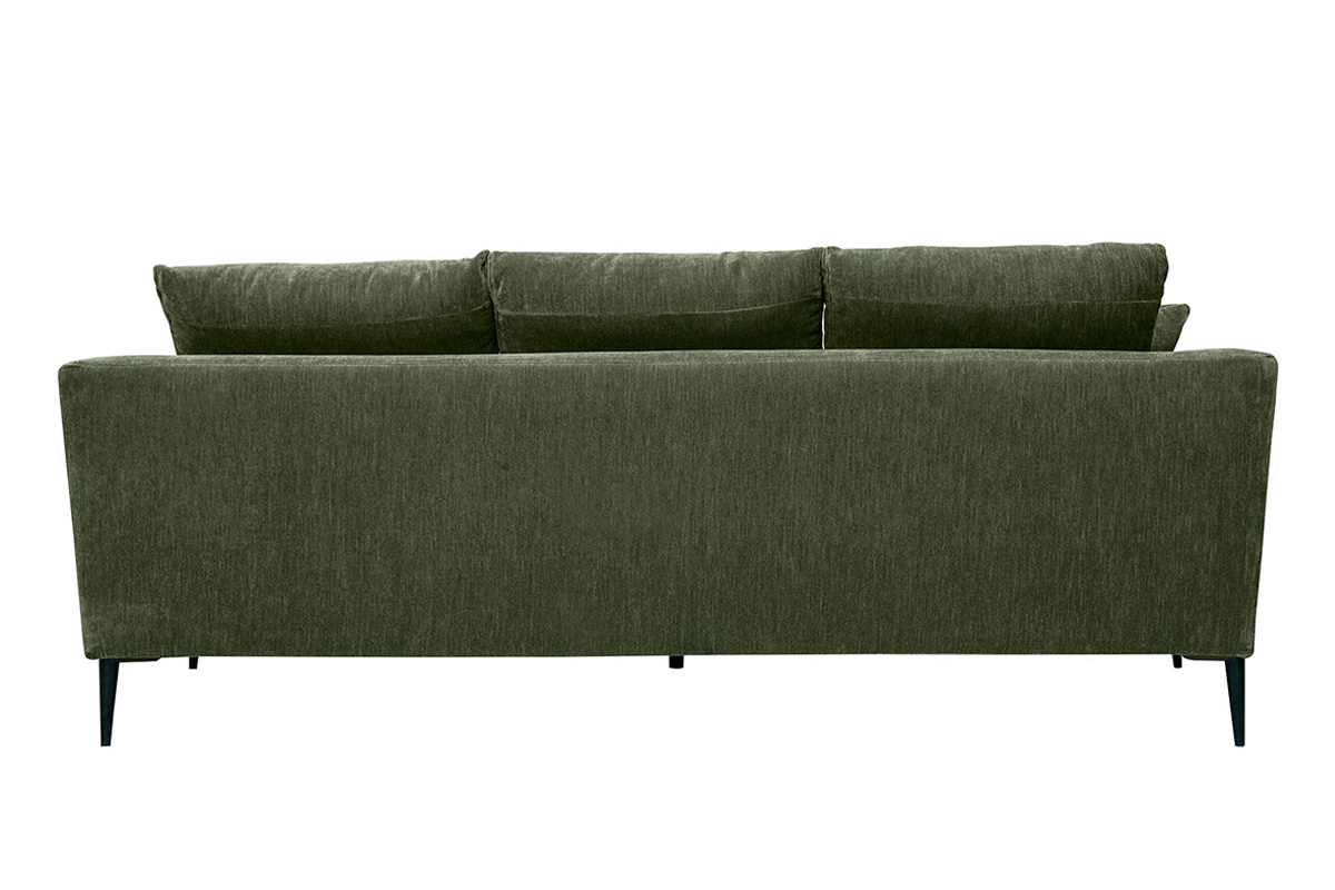 Sof moderno 3 plazas de tejido efecto aterciopelado caqui y metal negro JERRY