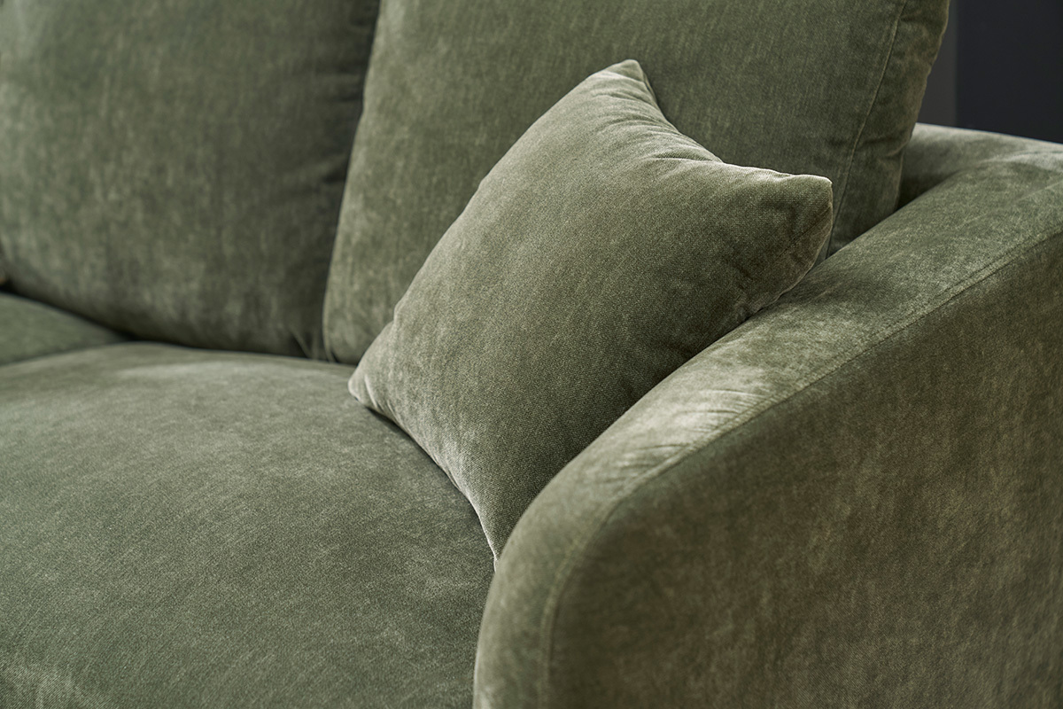 Sof moderno 3 plazas de tejido efecto aterciopelado caqui y metal negro JERRY