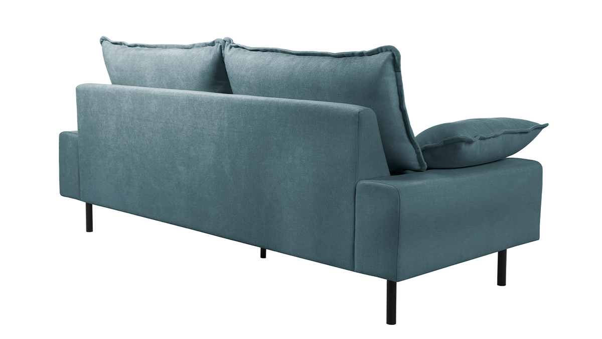 Sofá moderno 3 plazas de tejido efecto aterciopelado texturizado azul grisáceo y metal negro DORY