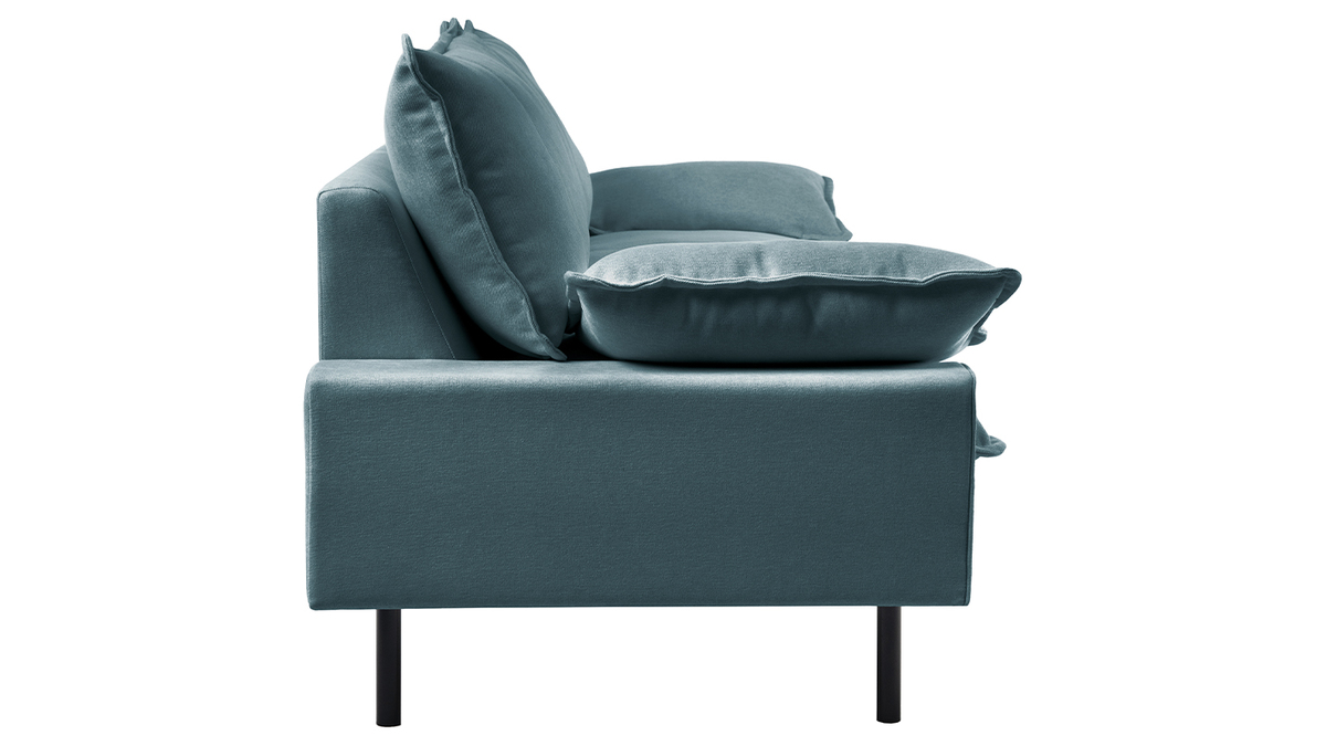 Sofá moderno 3 plazas de tejido efecto aterciopelado texturizado azul grisáceo y metal negro DORY